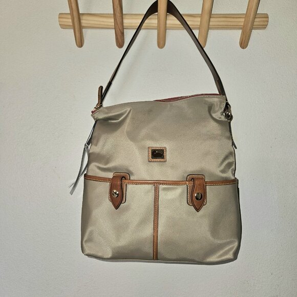 Dooney & Bourke Wayfarer Boho Nylon/Leather Large Shoulder Bag Taupe NWT - Picture 2 of 16